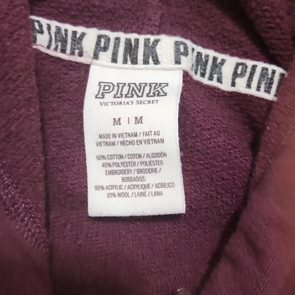 PINK Victoria’s Secret embroidered logo hoodie burgundy size medium - Picture 3 of 6